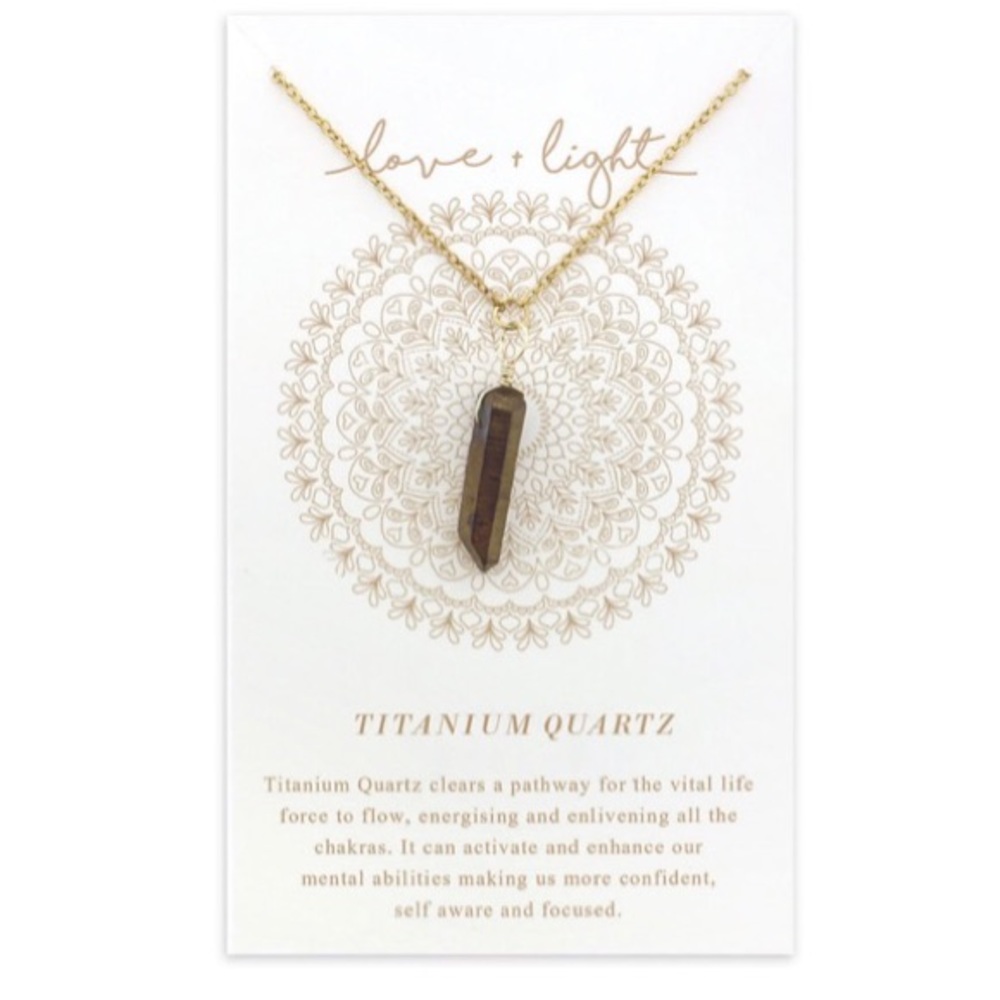 Titanium Quartz Crystal Point Necklace Gold